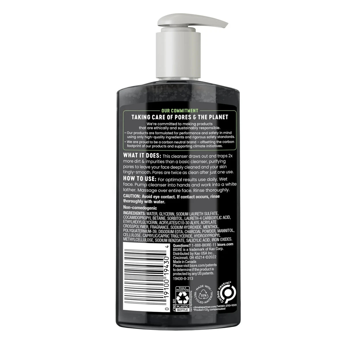 Biore Free Your Pores Deep Pore Charcoal Cleanser For Oily Skin Face Wash 6.77Oz (Pack of 12)