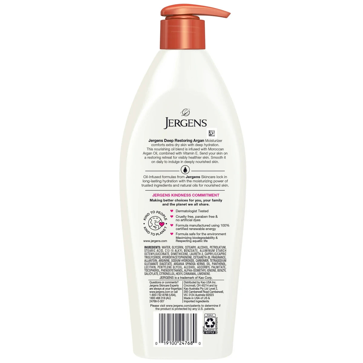 Jergens Deep Restoring Argan Moisturizer Body Lotion Pump 16.8Oz (Pack of 4)