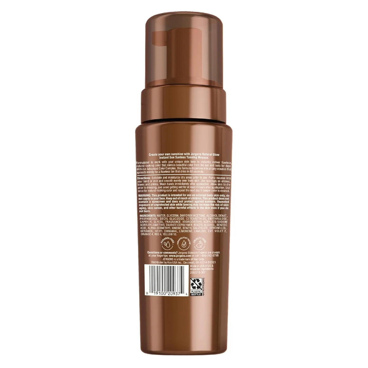 Jergens Natural Glow Light Bronze Instant Sun Sunless Tanning Mousse 6Oz (Pack of 5)
