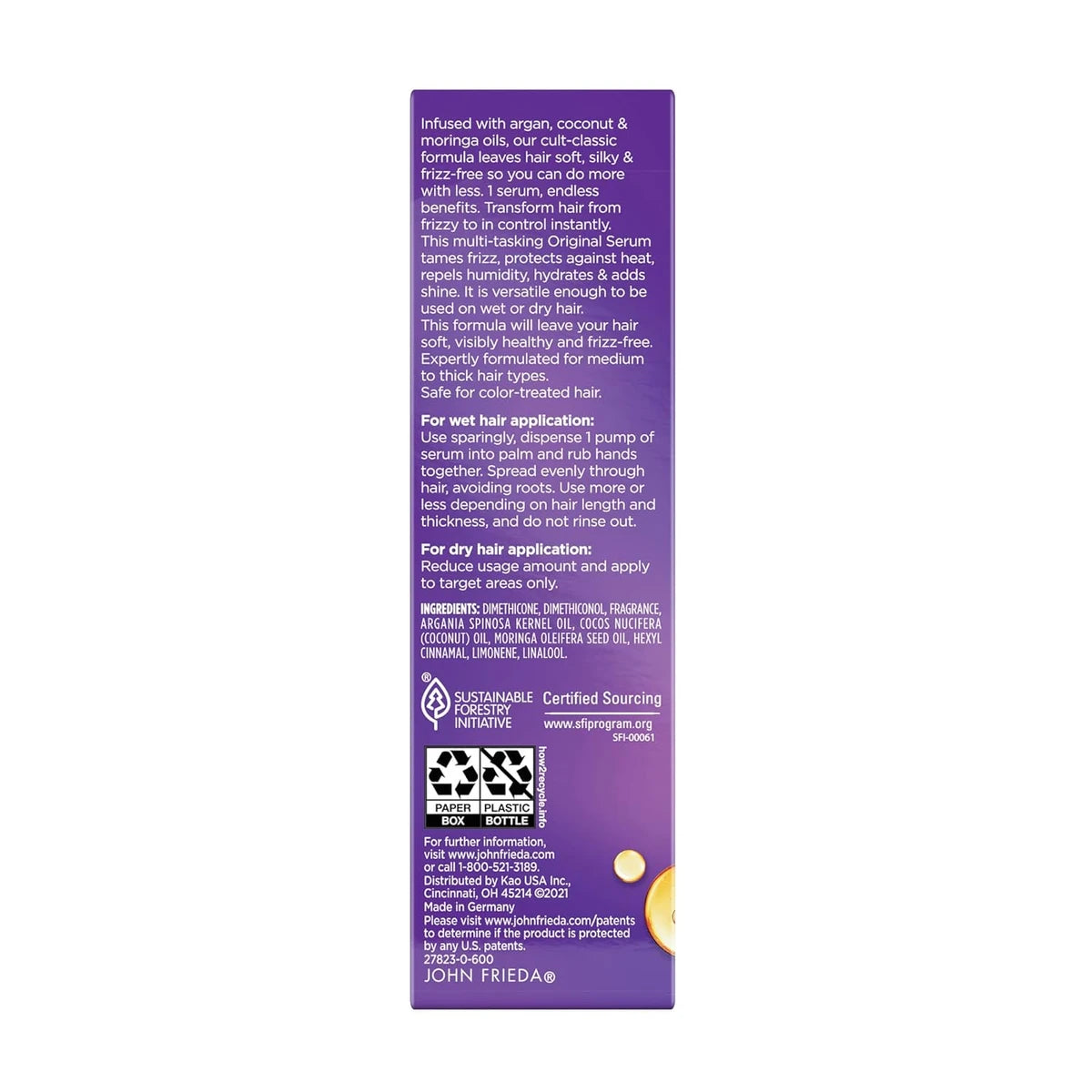 John Frieda Frizz-Ease Original Hair Serum Unscented1.69Oz (Pack Of 6)