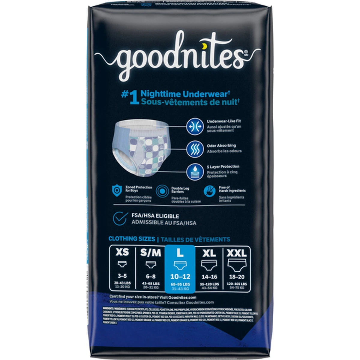 Goodnites Boys Night Time Bedwetting Underwear Size L 20.8Oz (Pack of 4)