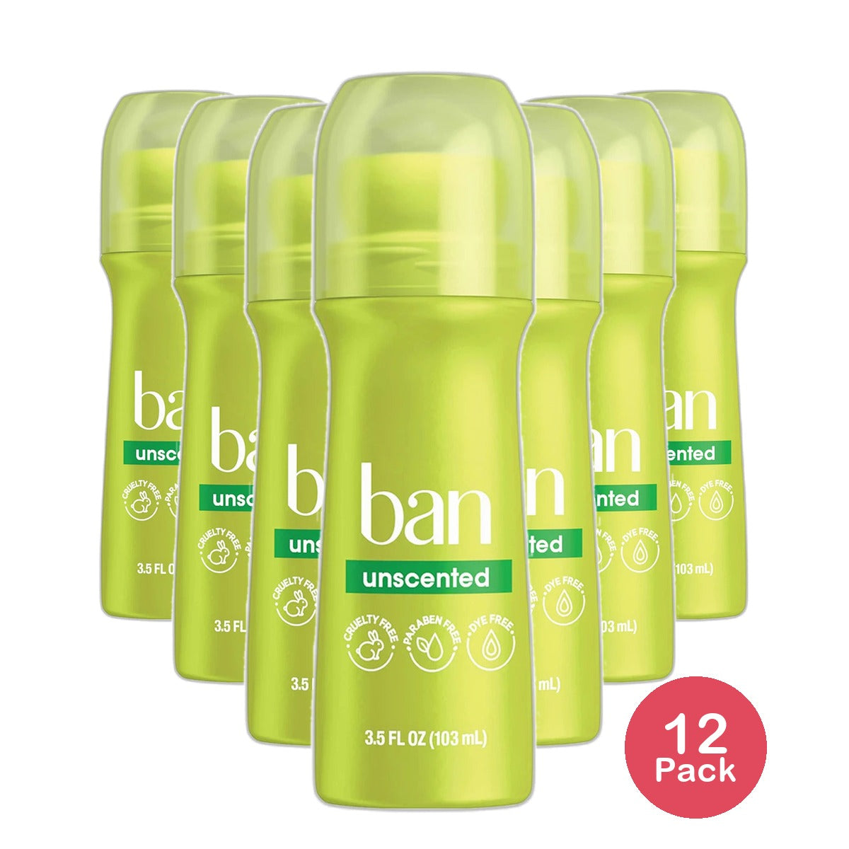 Ban Invisible Roll-On Deodorant Unscented 3.5Oz (Pack of 12)