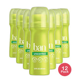 Ban Invisible Roll-On Deodorant Unscented 3.5Oz (Pack of 12)