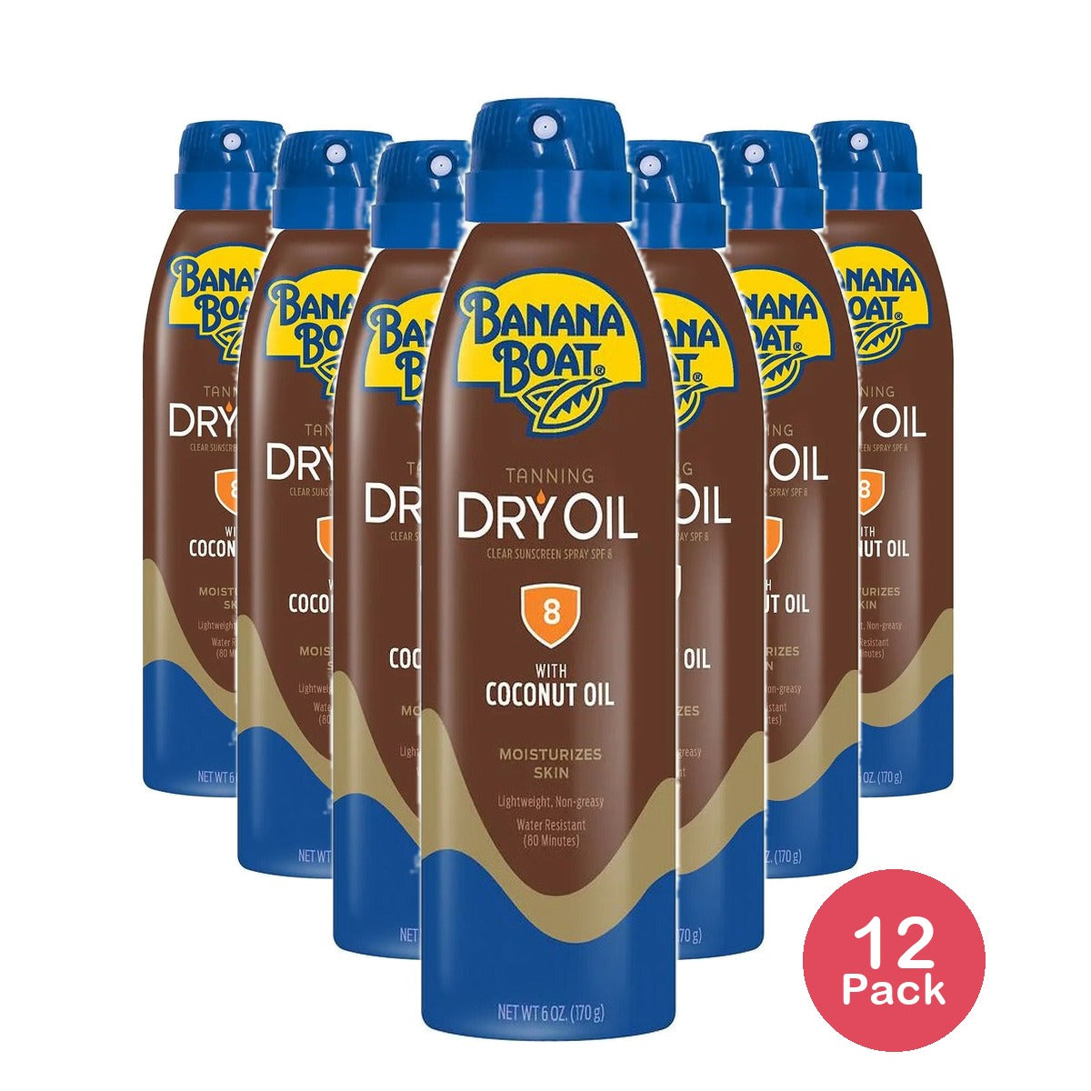 Banana Boat Dry Oil Clear Sunscreen Spray SPF 8 6 Oz (Pack of 12)