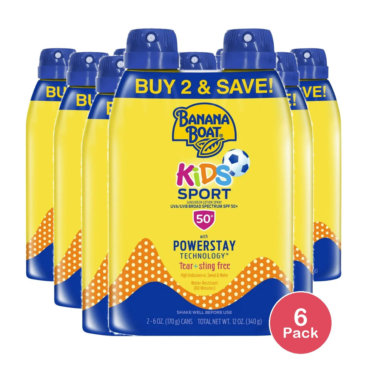 Banana Boat Kids Sport Sunscreen Lotion Spray Twin Pack SPF 50 6Oz (Pack of 6)