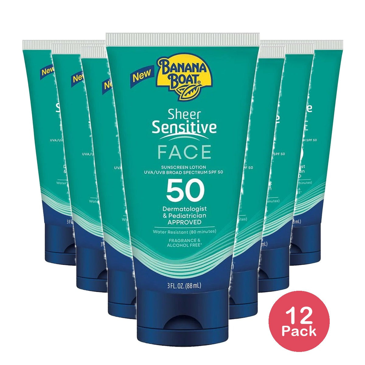 Banana Boat Sheer Sensitive Face Sunscreen SPF 50 3 Oz (Pack of 12)