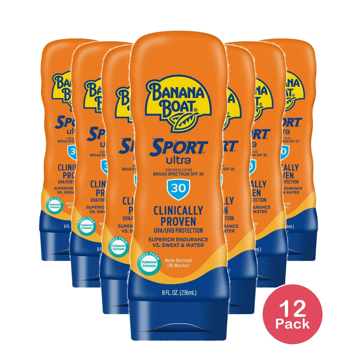 Banana Boat Sport Ultra SPF 30 Sunscreen Lotion Sport Sunscreen Adult Sunblock 8Oz (Pack of 12)