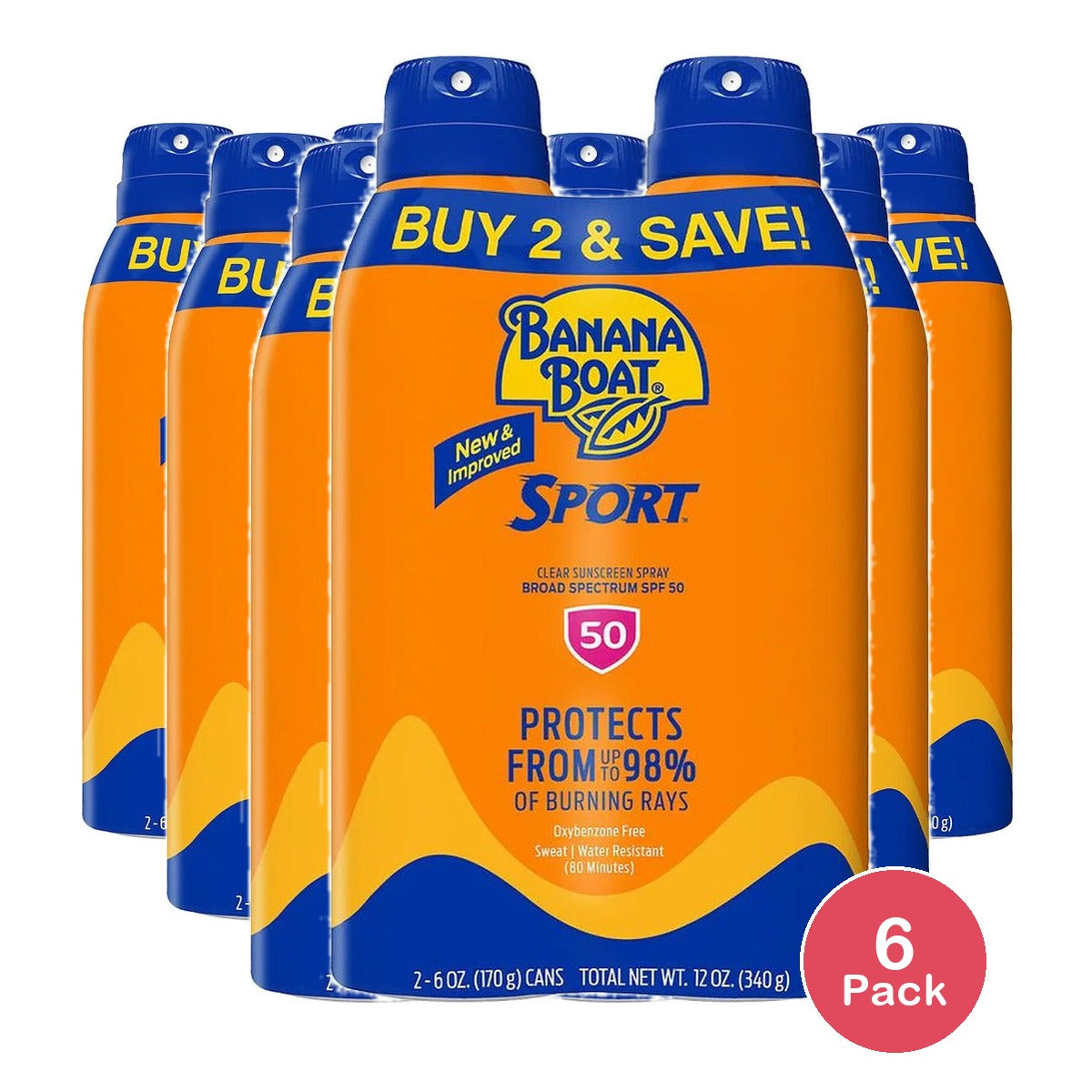 Banana Boat Ultra Sport Clear Spray Sunscreen SPF 50 6 Oz (Pack of 6)