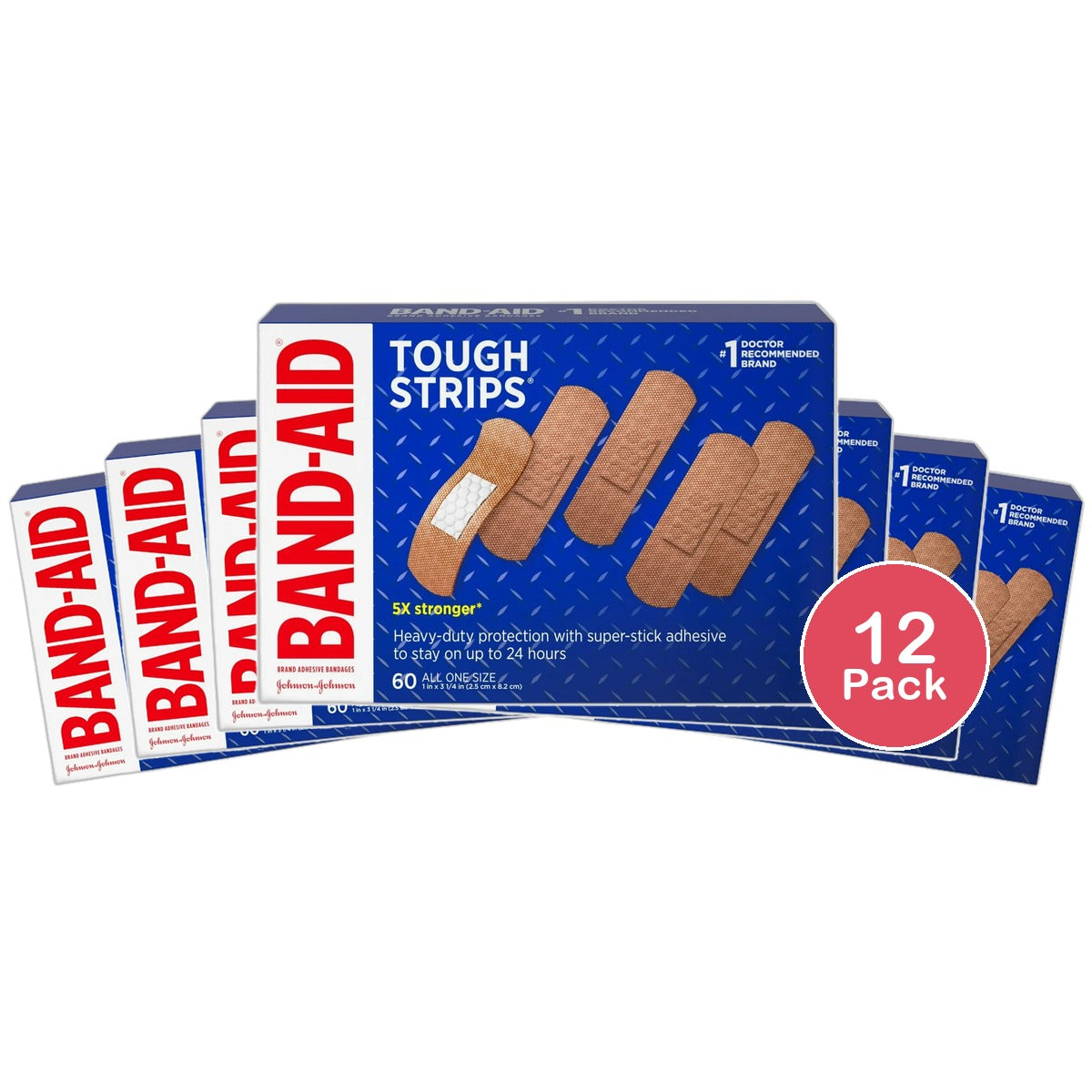 Band-Aid Adhesive Bandages Tough Strips 1.76Oz (Pack of 12)