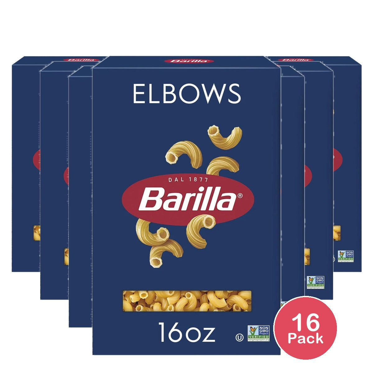Barilla Classic Non-GMO Kosher Certified Elbows Pasta 16 Oz (Pack of 16)