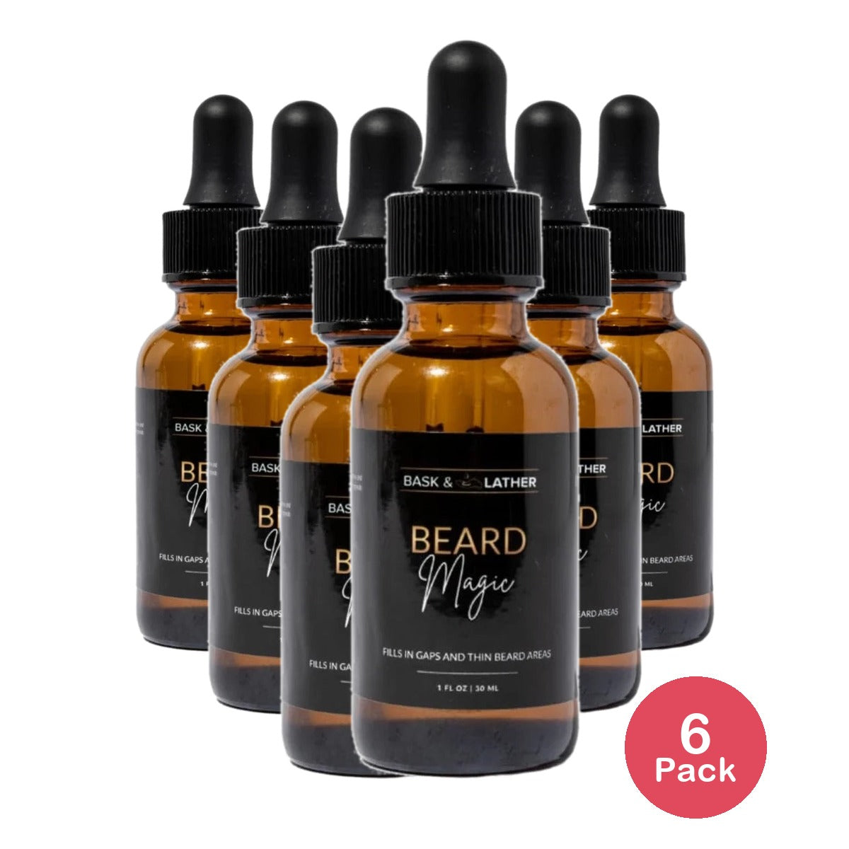 BASK & LATHER Beard Magic Growth Oil for Men  Helps Stimulate Hair Growth and So 1Fl. Oz (Pack of 6)