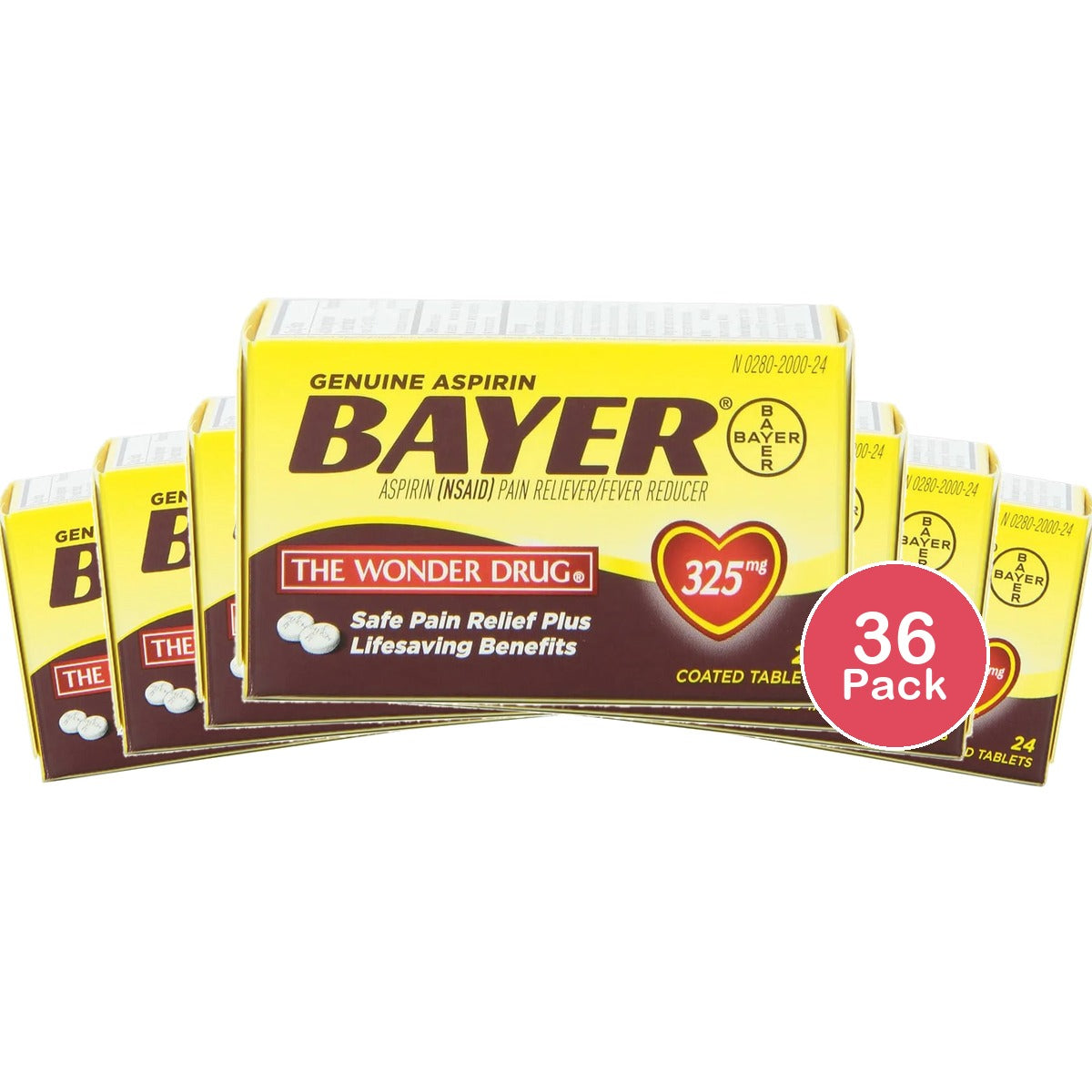 Bayer Aspirin 325 Mg Pain Reliever/Fever Reducer - 24 Coated Tablets 0.07Oz (Pack Of 36)