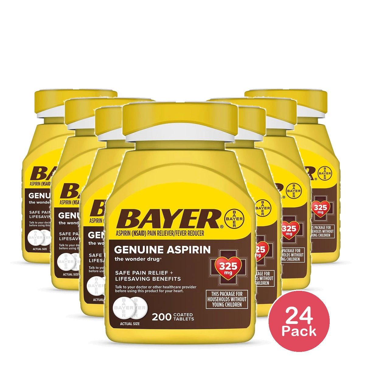 Bayer Genuine Pain Reliever 325mg &amp; Fever Reducer Tablets - Aspirin (NSAID) - 200 (Pack of 24)