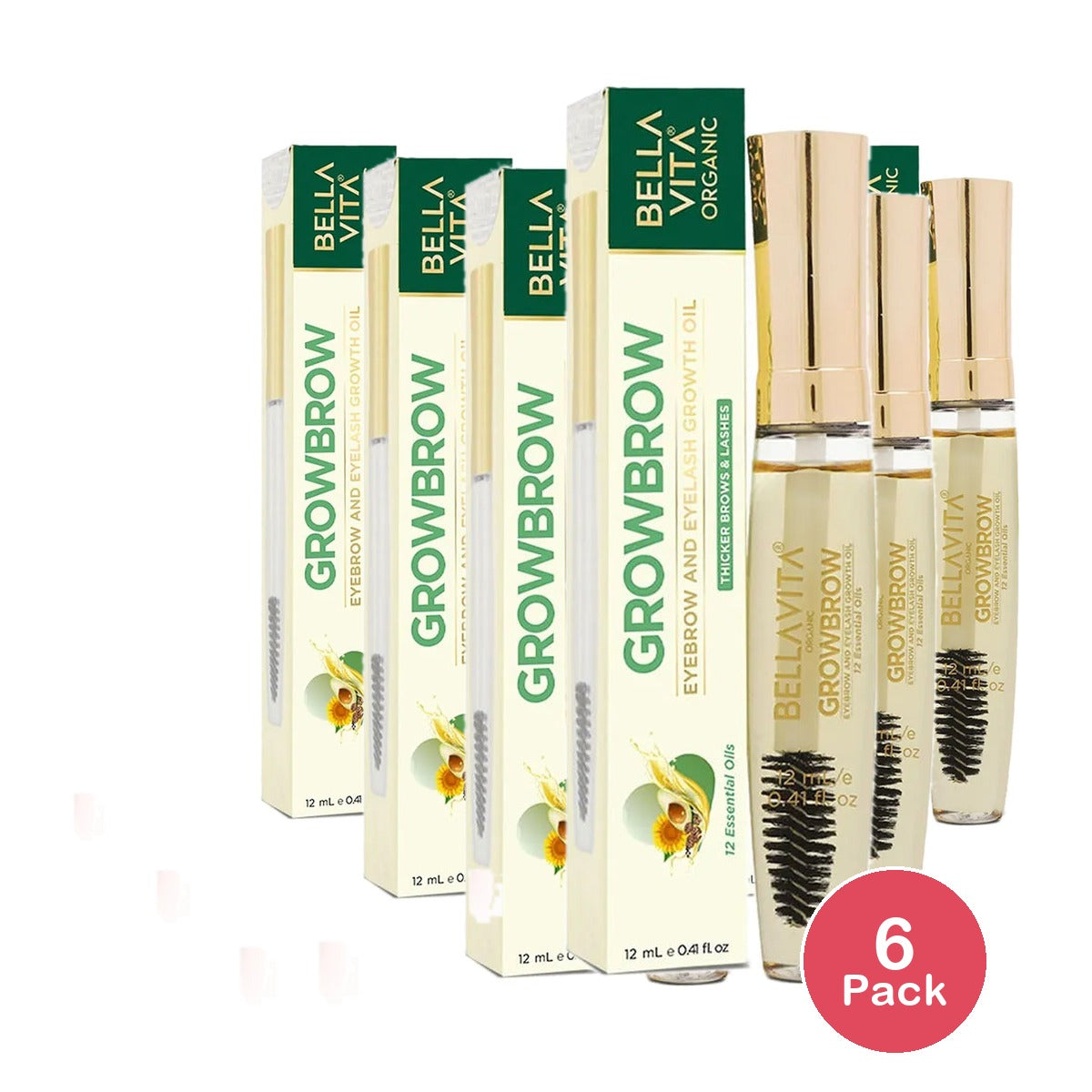 Bella Vita Organic Eye Brow Growth Serum 0.41Oz (Pack Of 6)