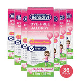 Benadryl Children's Dye-Free Allergy Liquid Bubble Gum 4Oz (Pack of 36)