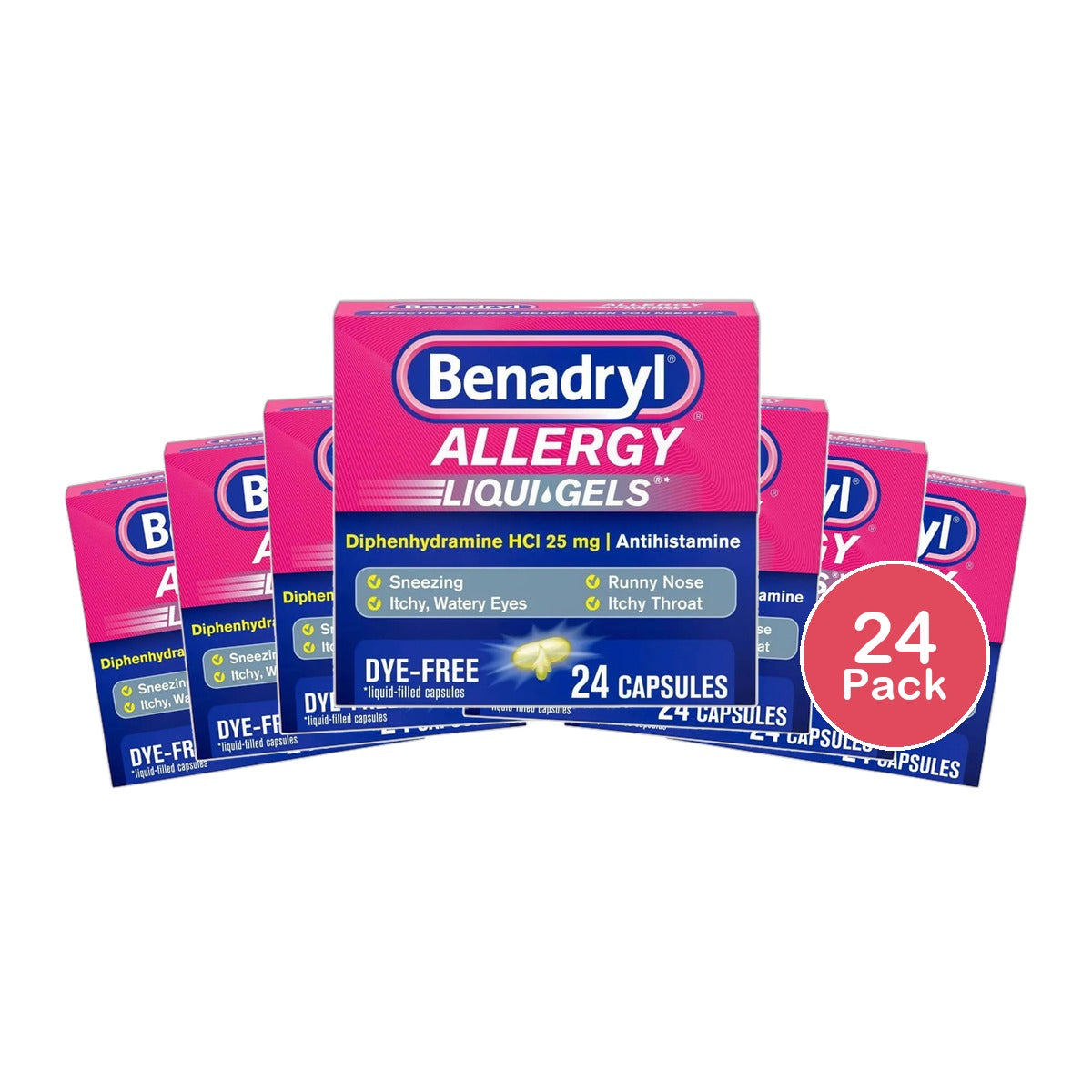Benadryl Dye-Free Allergy Relief Liqui Gels 0.16Oz (Pack Of 24)