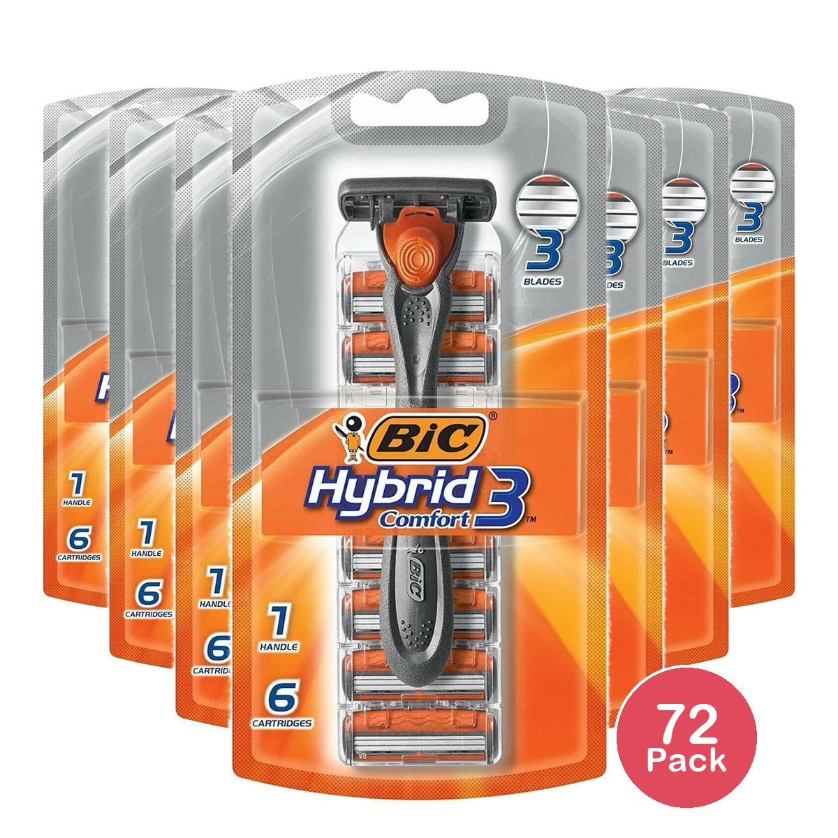 BIC Comfort 3 Refillable Three-Blade Razor 1 Handle and 6 Cartridges 7 Piece R (Pack of 72)