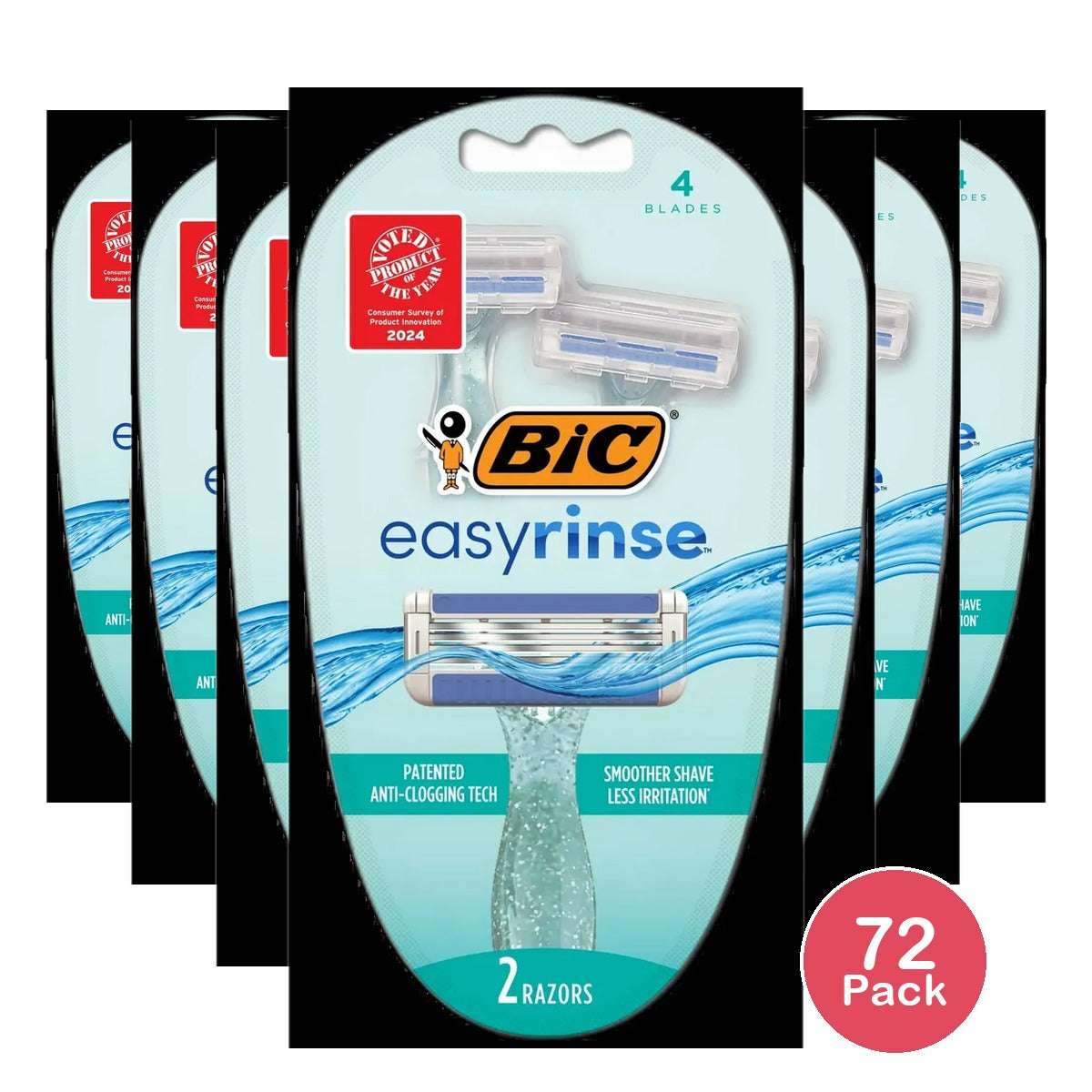 BIC, EasyRinse, Women's Disposable Razors, 2 Razors 1.76oz (Pack of 72)