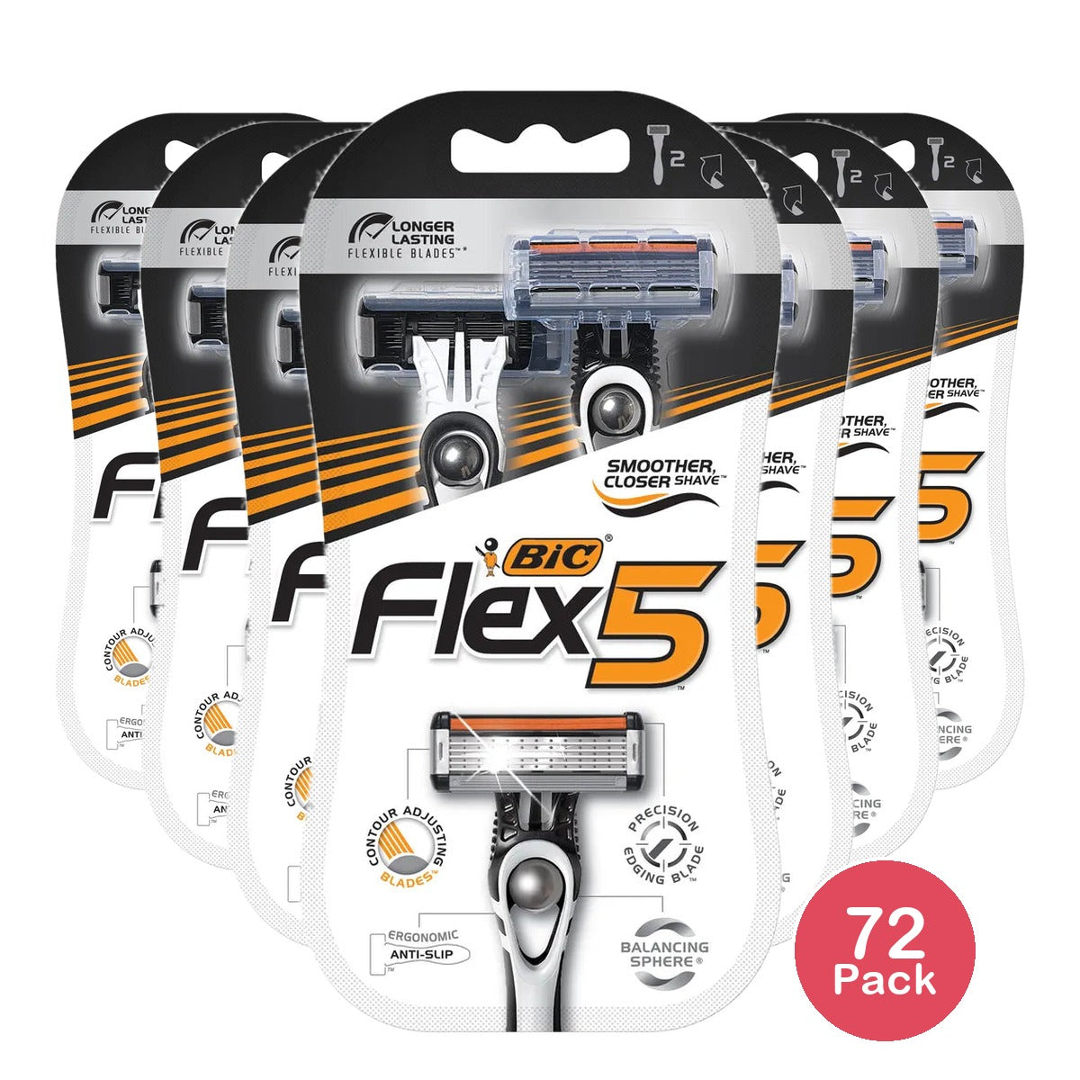 BiC Flex 5 Mens Shaver 5 Bladed Razor Heads 3.52Oz (Pack of 72)