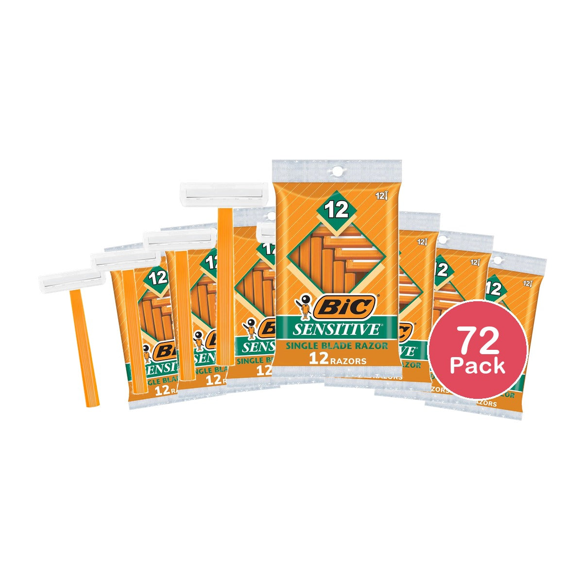 BIC Sensitive Disposable Razors for Men 1 Blade (Pack of 72)