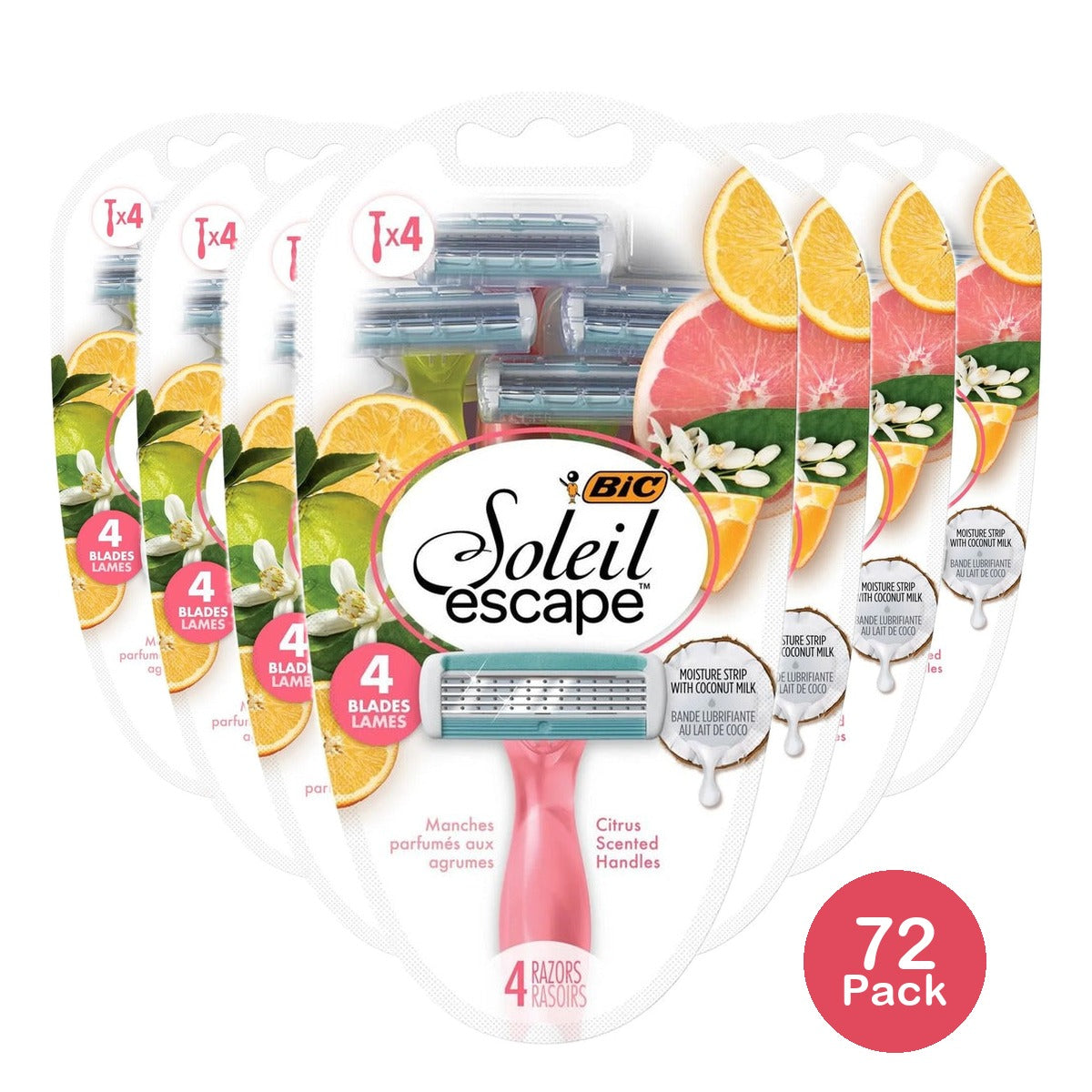BIC Soleil Escape Women's Disposable Razors 4 Count (Pack of 72)