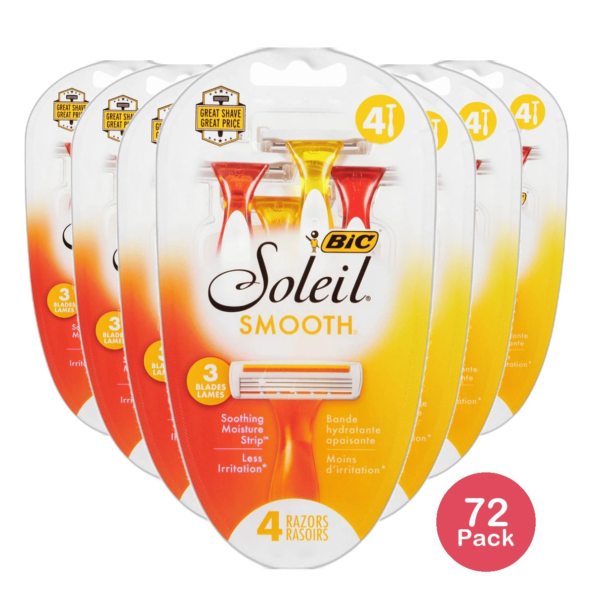 Bic Soleil Sensitive Skin Triple Blade Disposable Razor For Women 4.96Oz (Pack of 72)