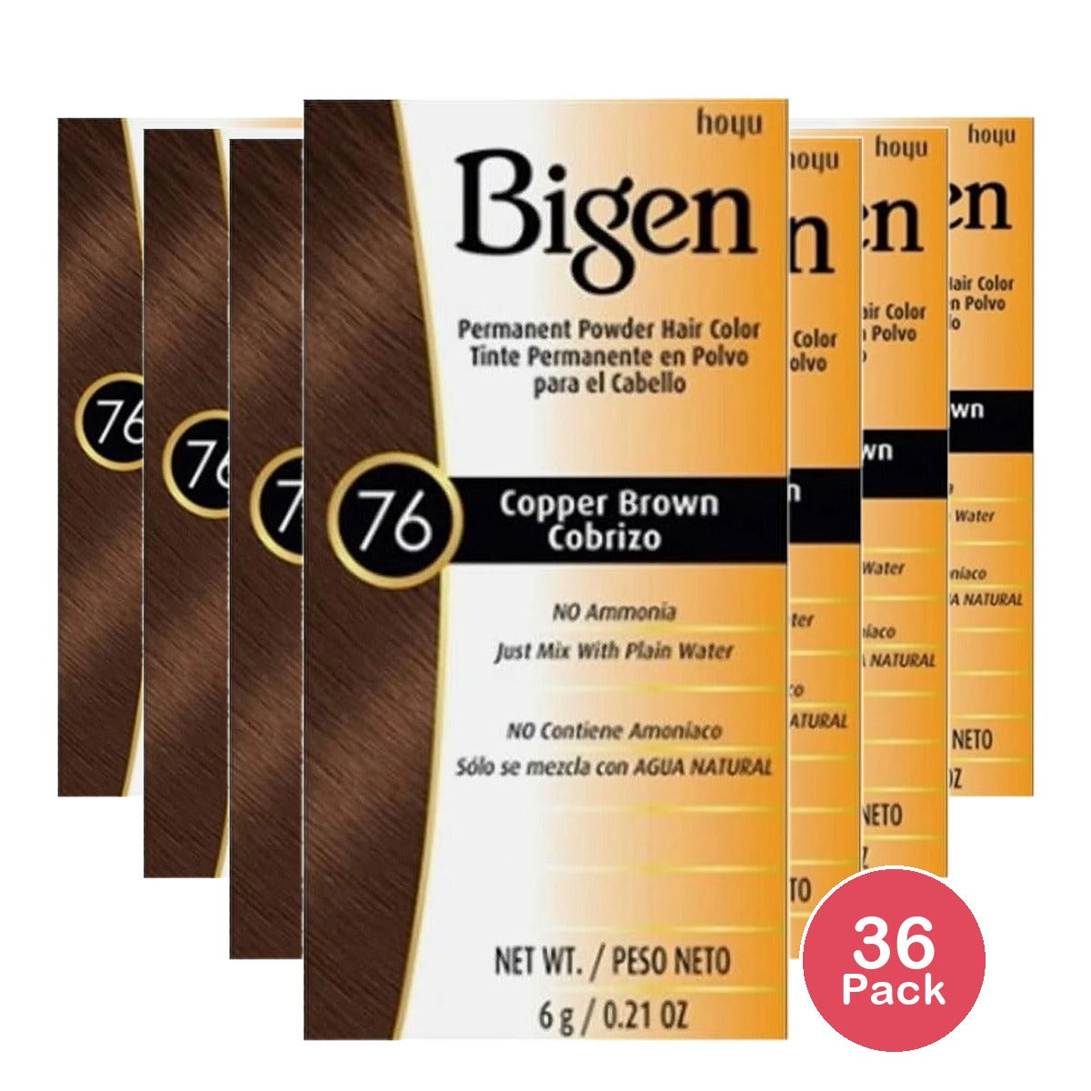 Bigen Permanent Powder Hair Color 76 Copper Brown 0.21 Oz (Pack of 36)