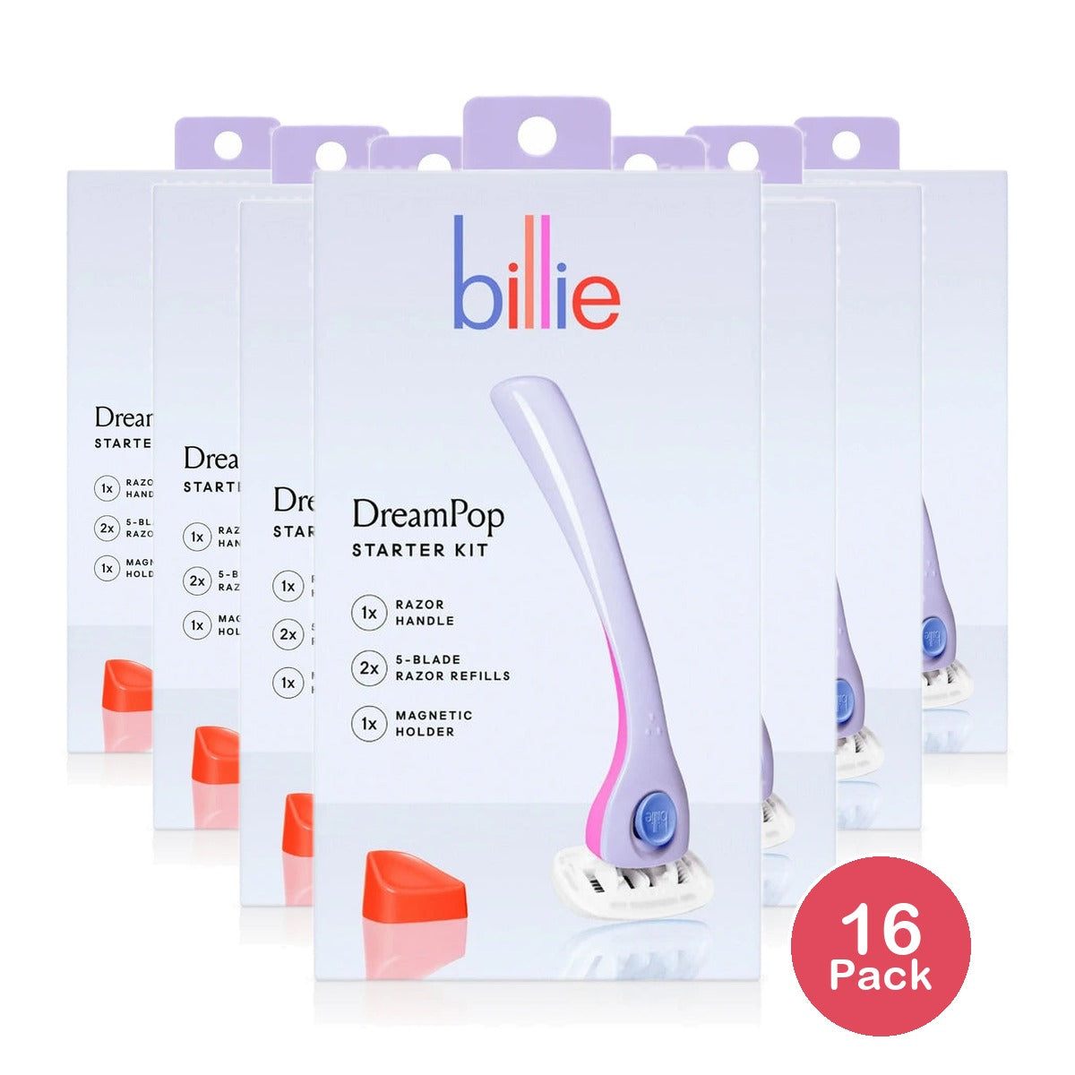 Billie Women’s Razor Kit 1 Handle + 2 x 5-Blade Refills + Magnetic Holder Drea (Pack of 16)