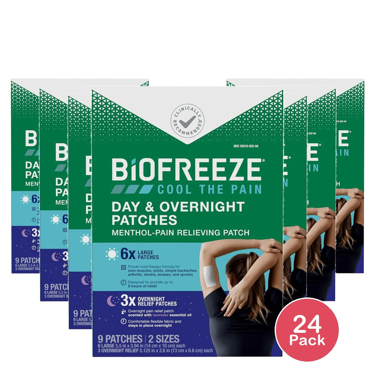 Biofreeze Day/Night Patch 9 Count 0.35Oz (Pack Of 24)