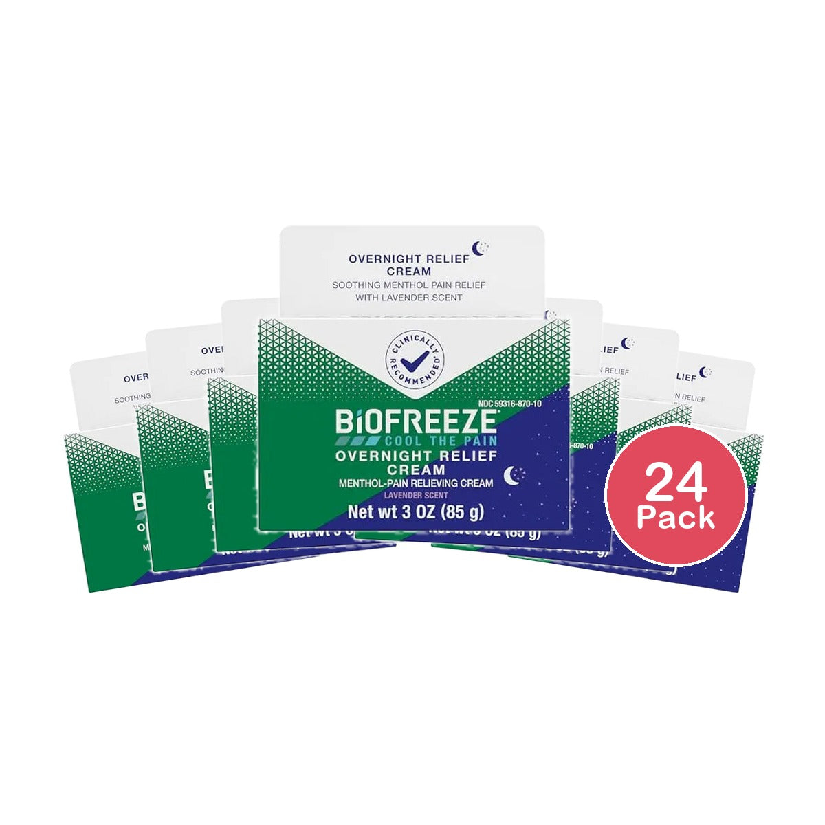 Biofreeze Menthol Overnight Muscle Pain Relief Cream 3 Oz (Pack of 24)
