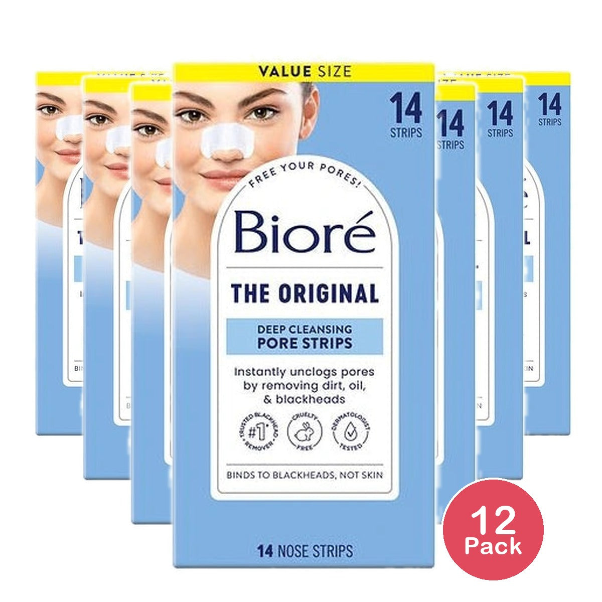 Biore Original Deep Cleansing Blackhead Remover Nose Pore Strips (Pack of 12)