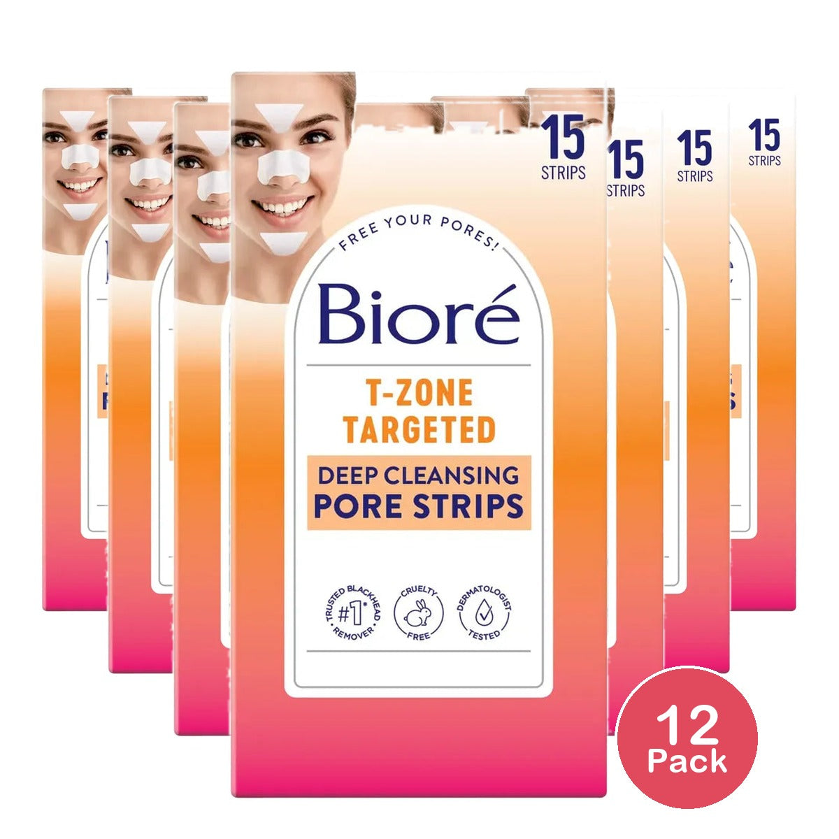 Biore T-Zone Pore Strips 1 Count 1.44oz (Pack of 12)