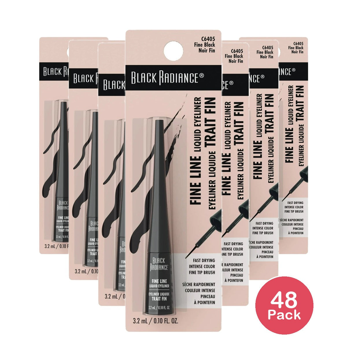 Black Radiance Fine Line Liquid Eyeliner - Fine Black 0.10 fl Oz (Pack of 48)