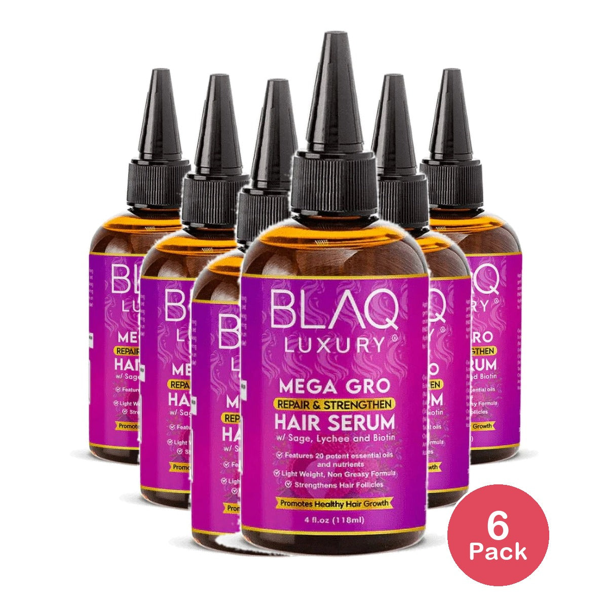 Blaq Luxury Sage & Lychee Mega Gro Repair and Strengthen Hair Serum  4 Oz 4 Fl. Oz (Pack of 6)
