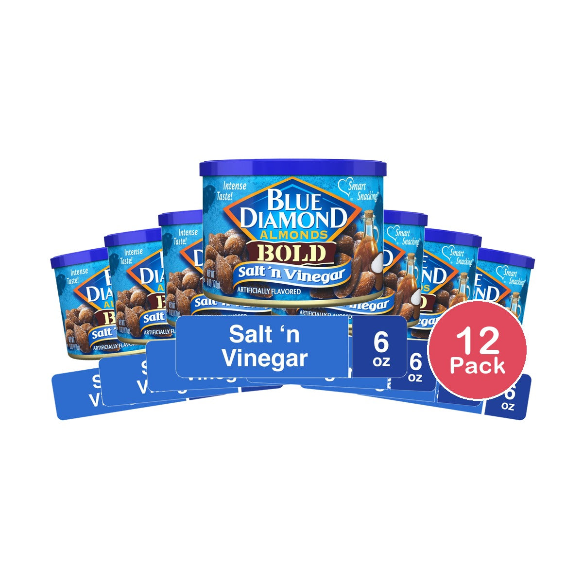 Blue Diamond Almonds Salt N' Vinegar Flavored Snack Nuts, 6 Resealable Cans 6 OZ ( (Pack of 12)
