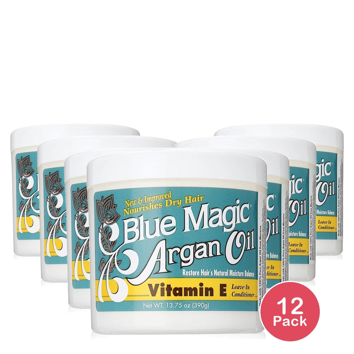 Blue Magic Argan Oil & Vitamin-E Leave-In Conditioner 13.75 Oz (Pack of 12)