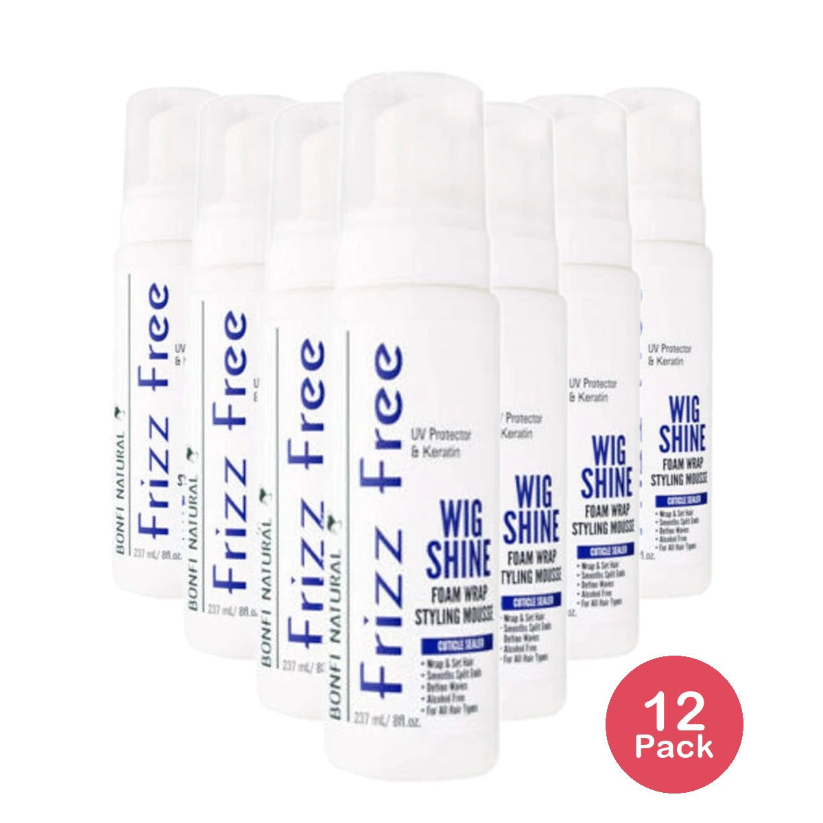 BONFI NATURAL - Frizz Free Wig Shine Mousse 8. Oz (Pack of 12)