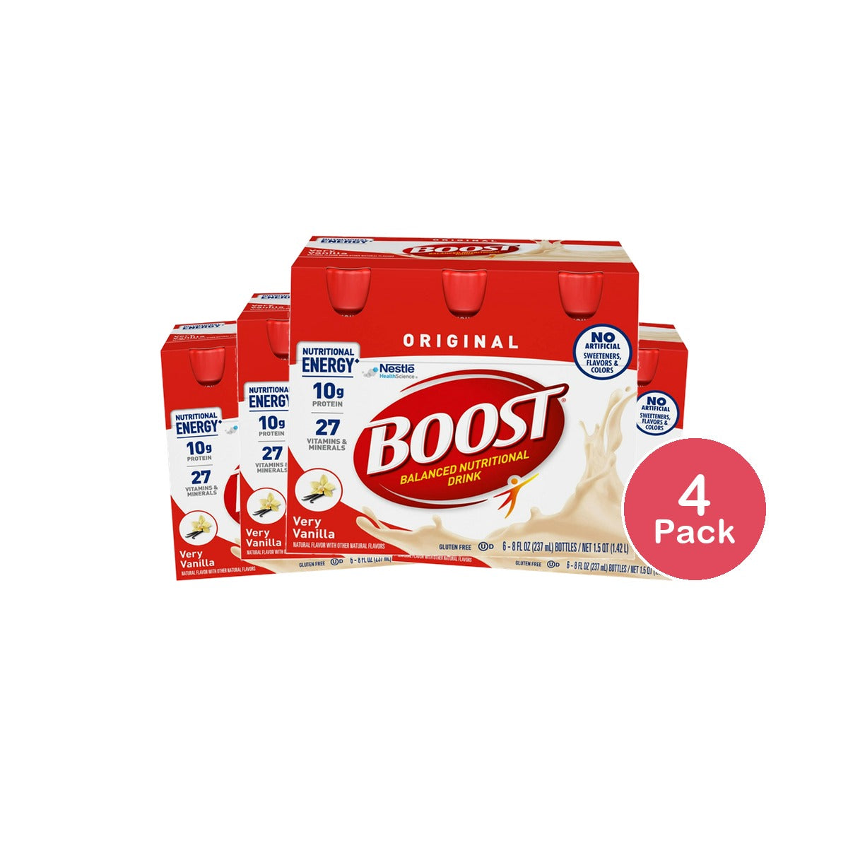 Boost Original Balanced Nutritional Drink Very Vanilla 10 g Protein 6 - 8 fl OZ (Pack of 4)