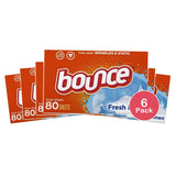 Bounce Fabric Softener Dryer Sheets Fresh Linen 80 Count (Pack of 6)
