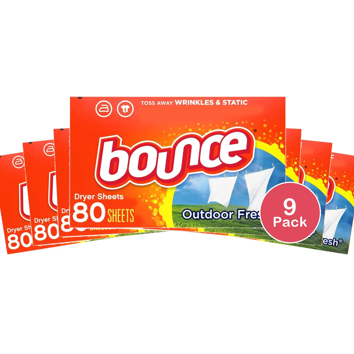 Bounce Outdoor Fresh Fabric Softener Dryer Sheets 3.15Oz (Pack of 9)