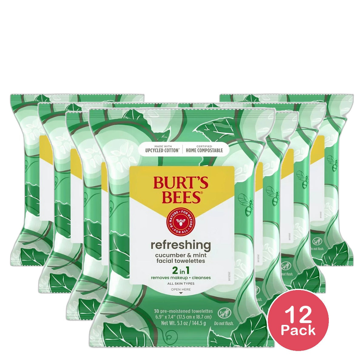 Burts Bees Facial Cleansing Towelettes Cucumber And Mint 5.1oz (Pack of 12)