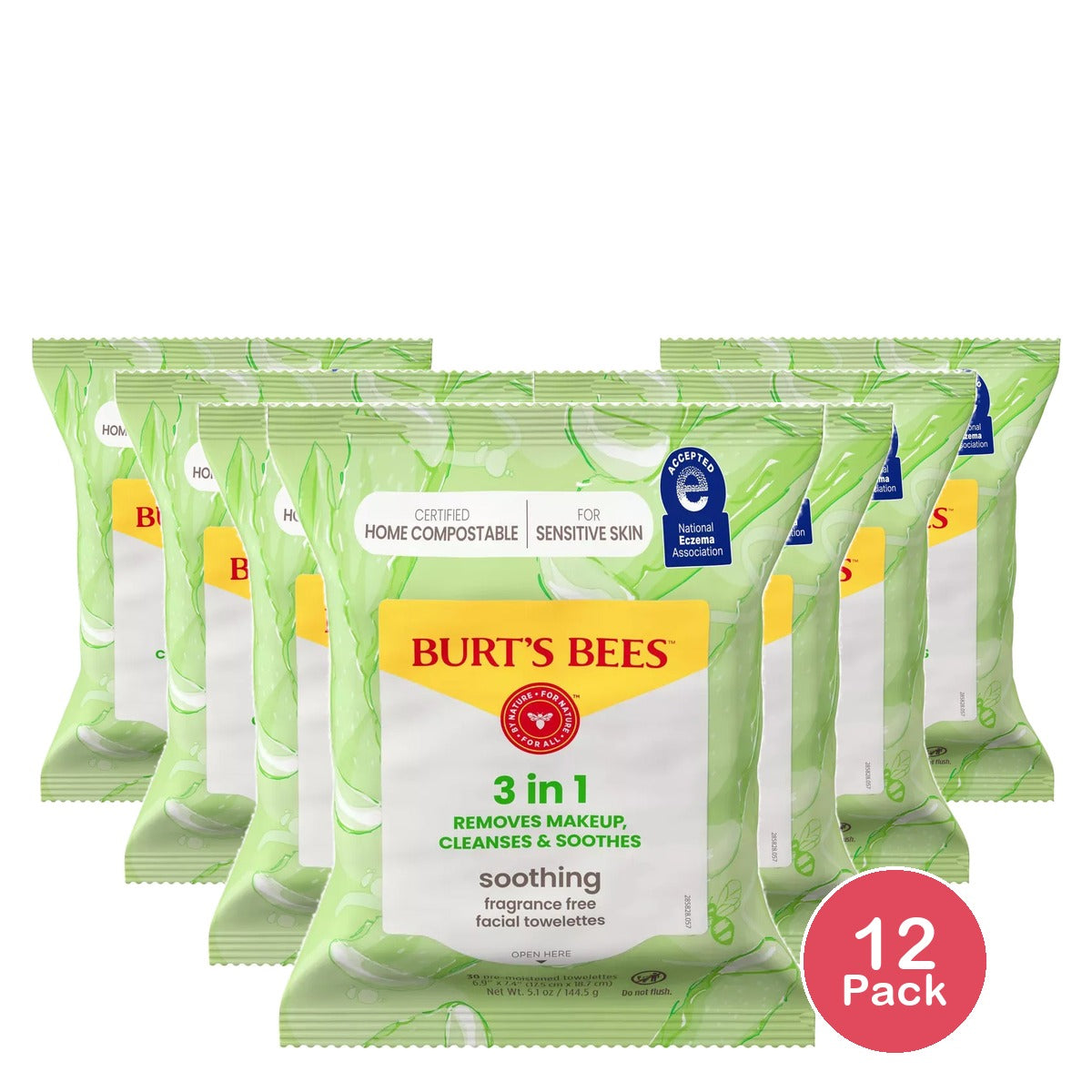 Burts Bees Facial Cleansing Towelettes For Sensitive Skin 5.1oz (Pack of 12)