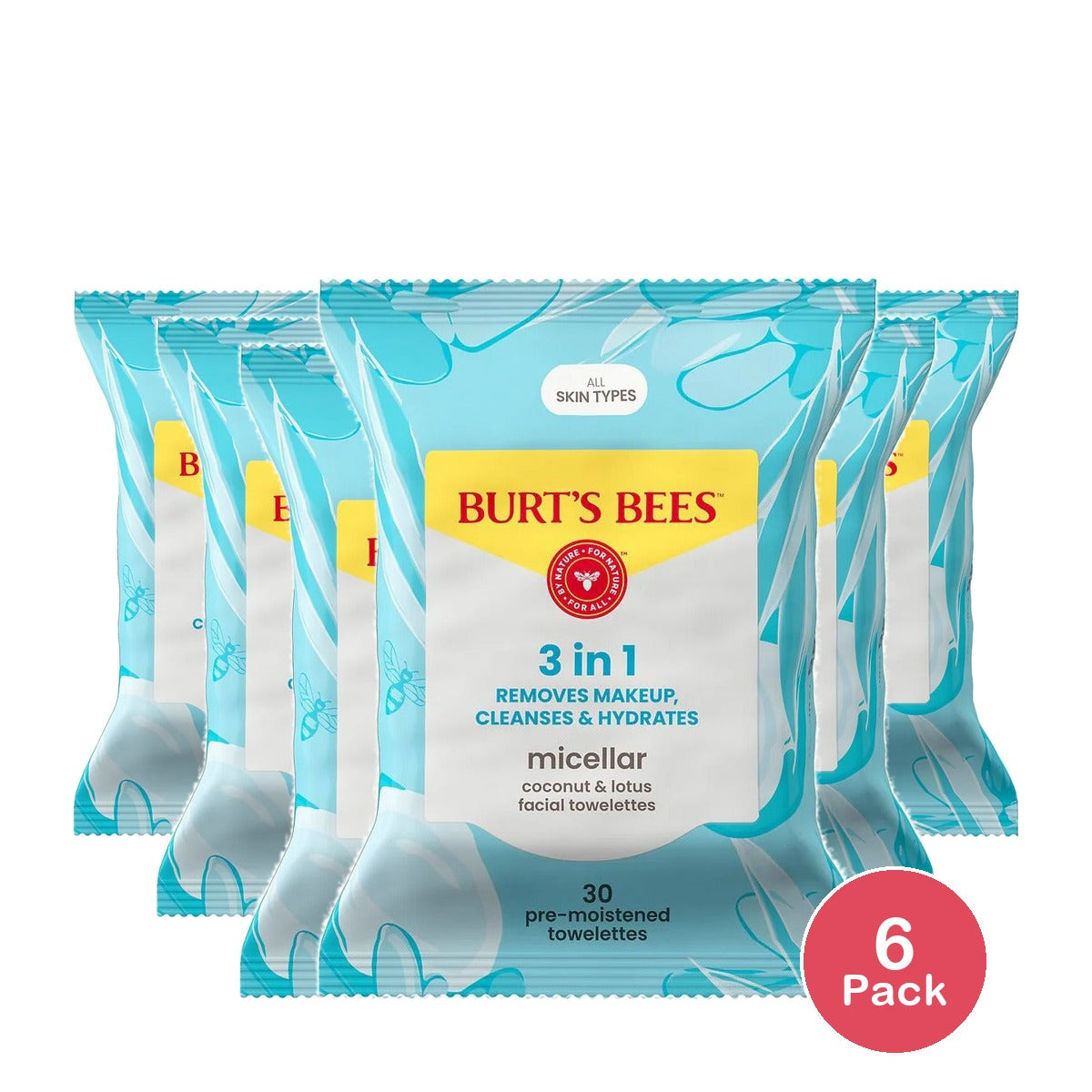 Burt's Bees Micellar Coconut Lotus Towelette 60ct (Pack of 6)