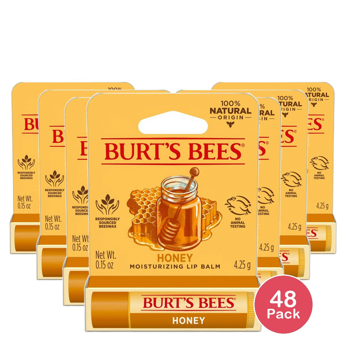 Burts Bees Natural Moisturizing Lip Balm Honey With Beeswax 0.15Oz (Pack Of 48)