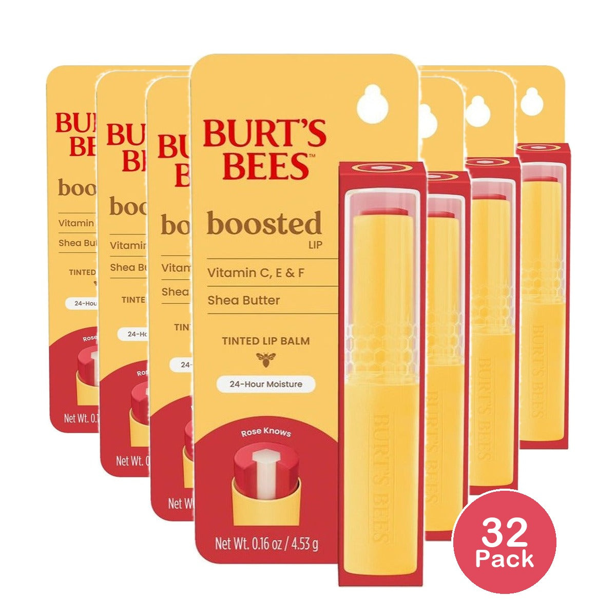 Burt's Bees Tinted Boosted Lip Balm Rose Knows 0.16 Oz (Pack of 32)