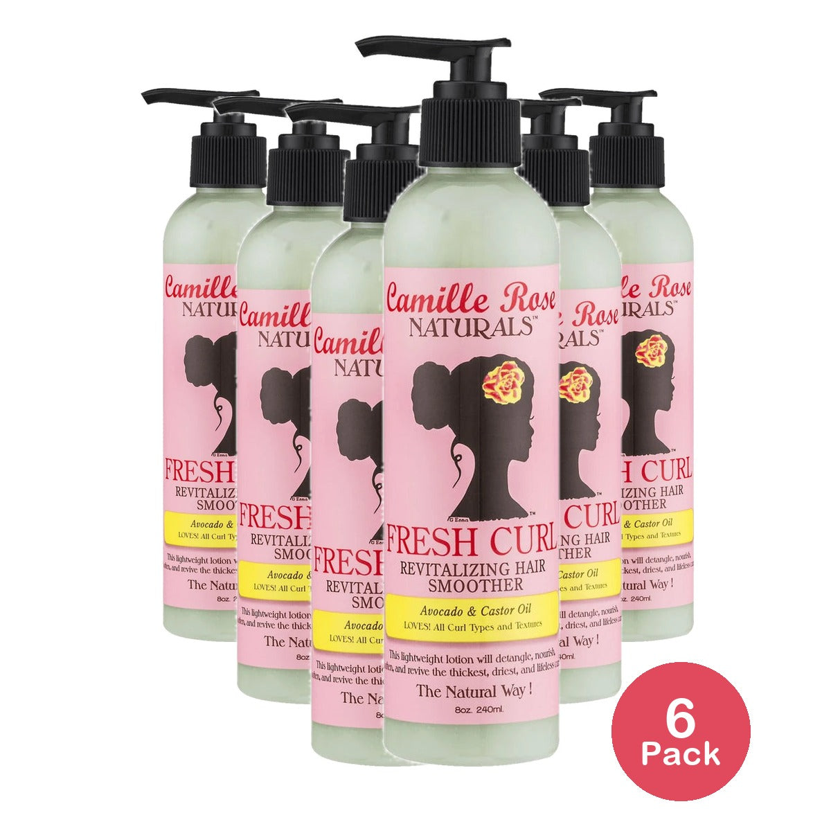 Camile Rose Fresh Curl Revitalizing Hair Smoother with Avocado Oil & Castor Oil 8 Oz (Pack of 6)