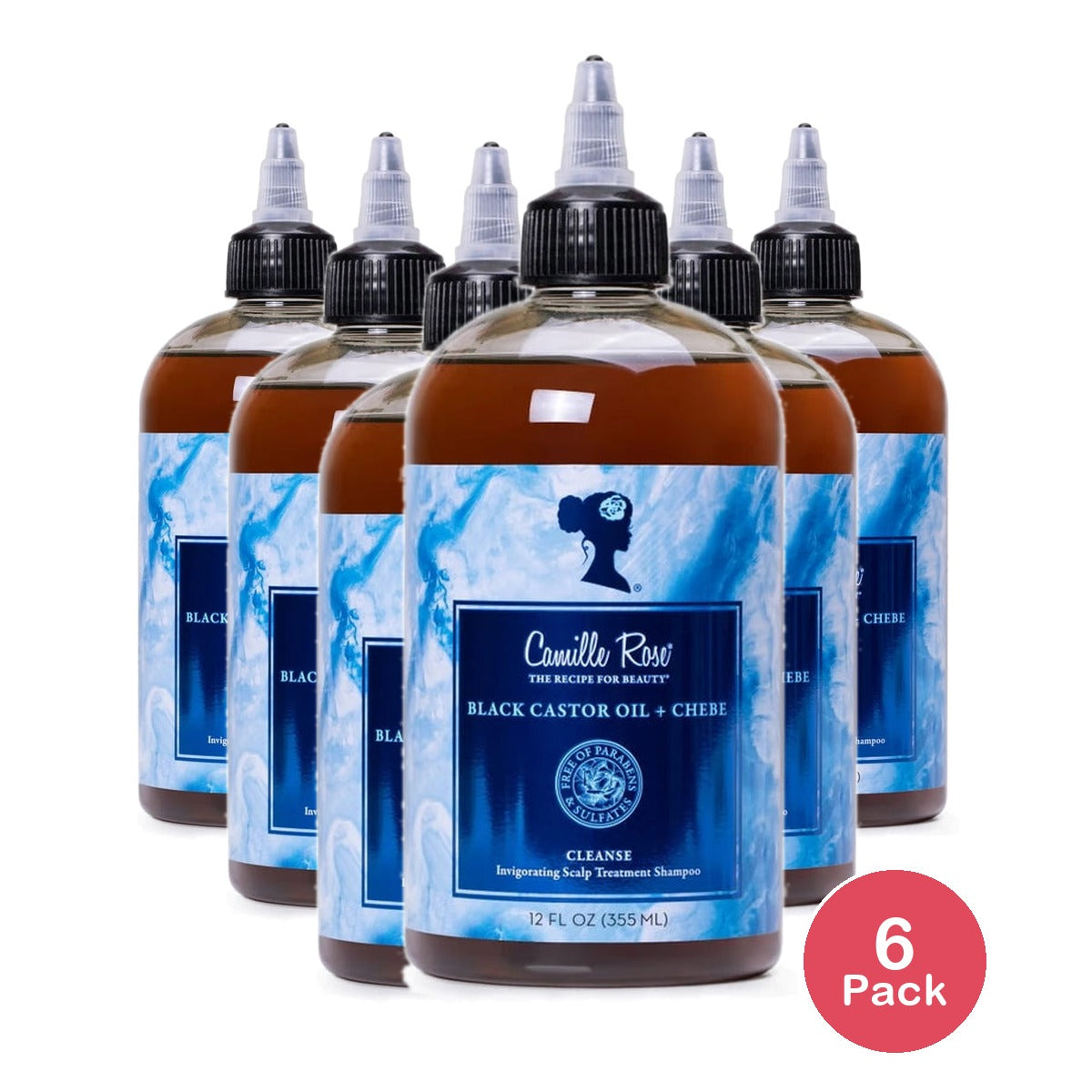 Camille Rose Black Castor Oil & Chebe Strengthen & Cleanse All Ages Invigorating Shampoo 12 Oz (Pack of 6)