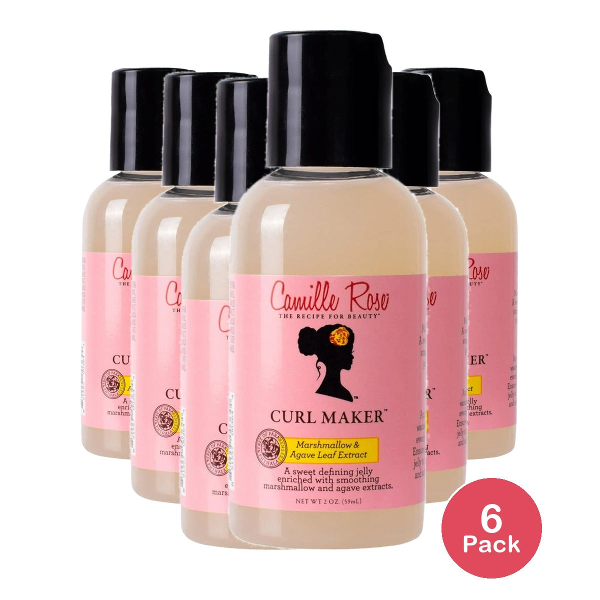 Camille Rose Curl Maker Define & Style Hair Styling Gel with Marshmallow Extract & Agave Leaf Extract 2 Oz (Pack of 6)