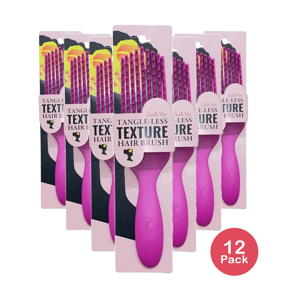 Camille Rose Hair Brush Tangle-less Texture Detangling Brush for All Hair Textures, Removes Tangles, Pink (Pack of 12)