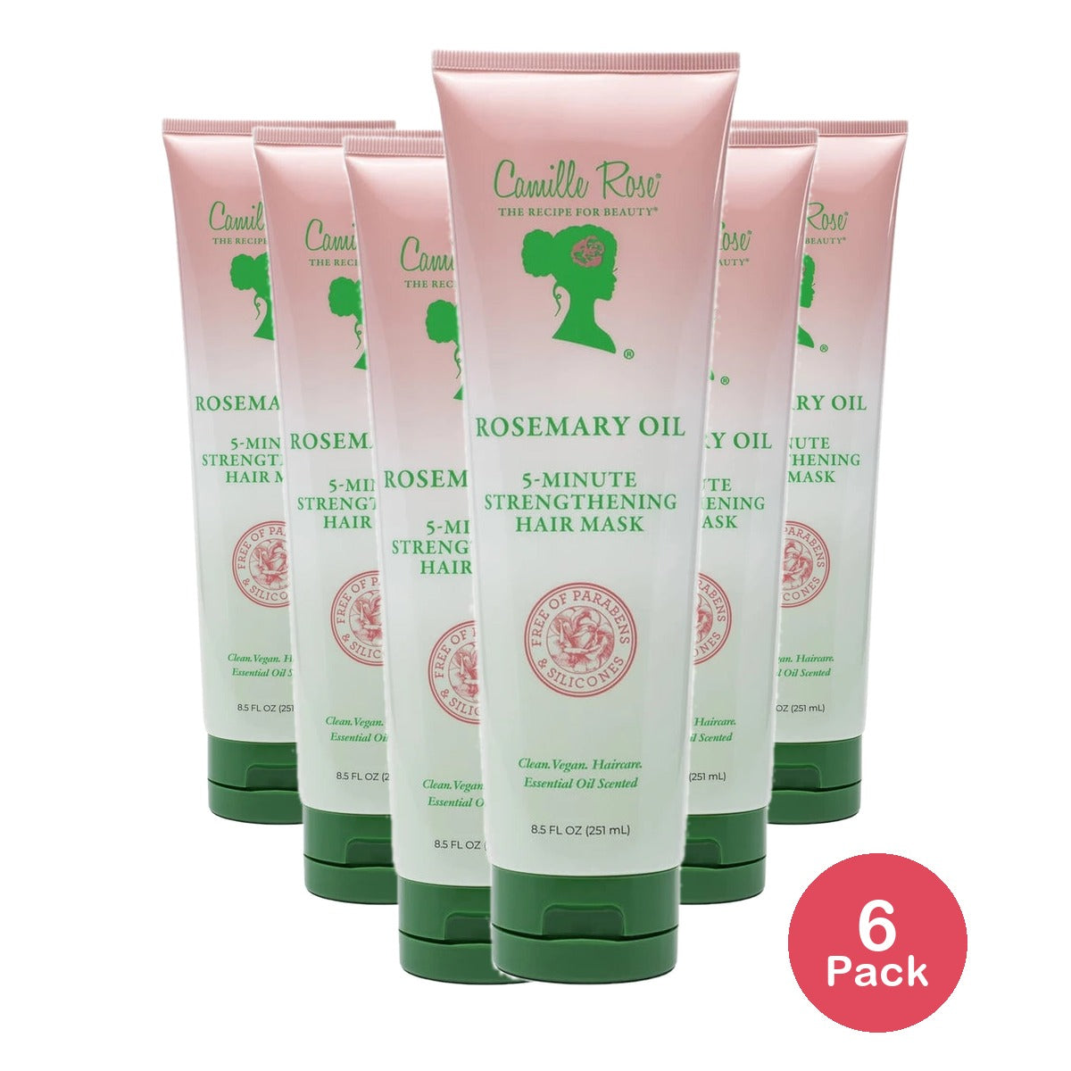 Camille Rose Rosemary Oil 5-Minute Strengthening Nourish & Invigorate Hair Mask with Rosemary Oil & Mango Butter 8 Oz (Pack of 6)